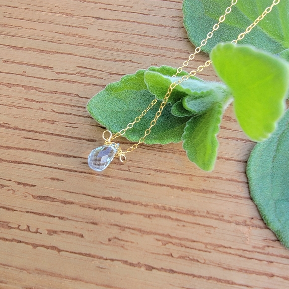 Swiss Blue Topaz Necklace Minimalist Crystal Gemstone December Birthstone - Picture 5 of 8